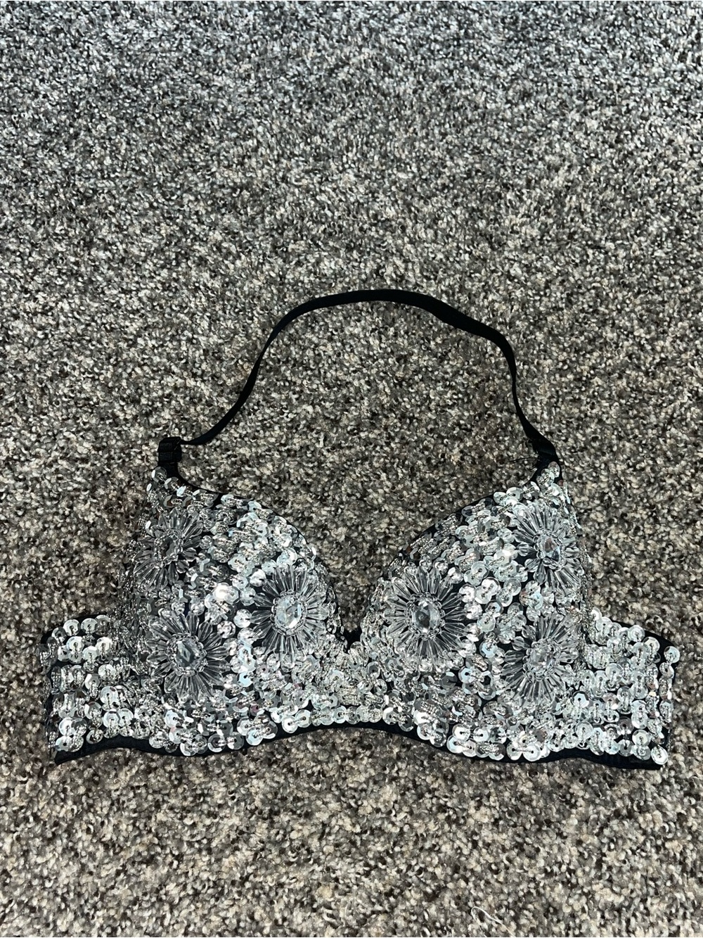 Sequin Embellished Bra Top - Silver